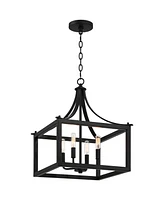 Possini Euro Design Delfina Matte Black Pendant Chandelier 22" Wide Modern Open Square Metal Cage 4-Light Fixture for Dining Room House Foyer Kitchen