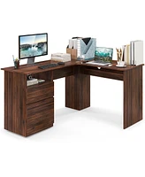 Slickblue L-Shaped Computer Desk with Letter File Drawer