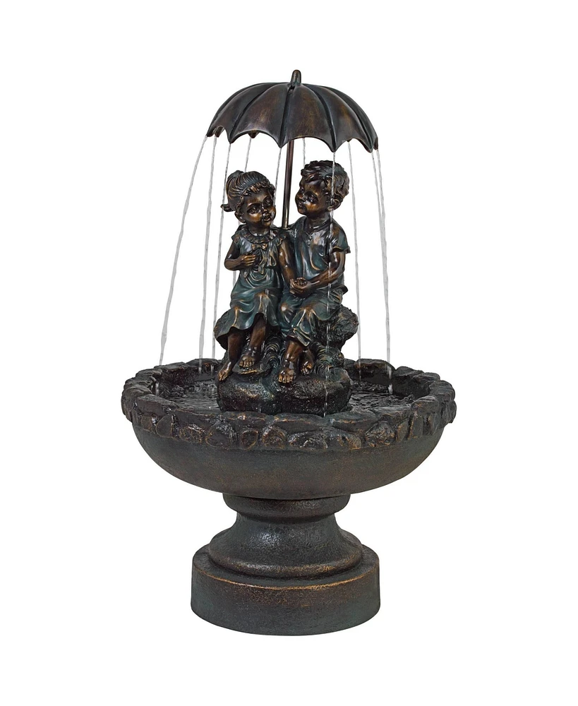 John Timberland Boy and Girl Under Umbrella Outdoor Floor Water Fountain 40" High Copper Green Bronze Resin for Garden Patio Yard Deck Home Lawn Porch