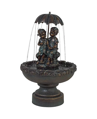 John Timberland Boy and Girl Under Umbrella Outdoor Floor Water Fountain 40" High Copper Green Bronze Resin for Garden Patio Yard Deck Home Lawn Porch