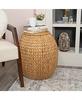 Jonathan Y Colt 17" Coastal Bohemian Handwoven Hyacinth Storage Stool with Lid, Natural
