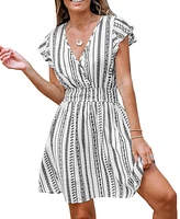 Cupshe Women's Geo Print Smocked Waist Mini Beach Dress