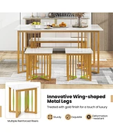 Slickblue 4 Piece Dining Table Set with Bench and 2 Stools-White