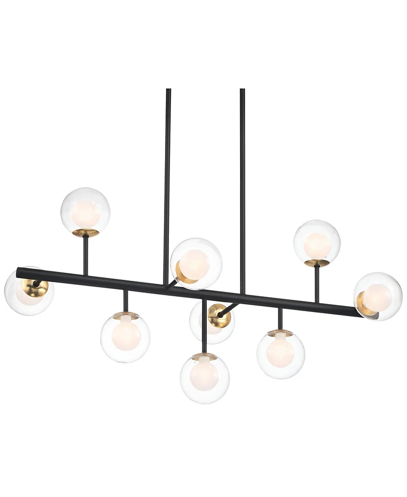 Possini Euro Design Marrion Matte Black Gold Linear Pendant Chandelier 36 1/2" Wide Mid Century Modern Dimmable Led Clear Glass 9