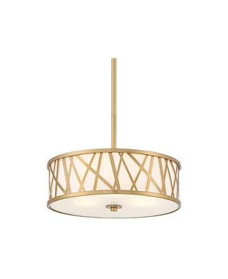 Possini Euro Design Layna Gold Pendant Lighting 16 1/4" Wide Modern Scattered Lines Metal Off-White Drum Shade for Dining Room House Foyer Kitchen Isl