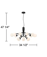 Possini Euro Design Davina Black Hanging Sputnik Chandelier Lighting 34 1/2" Wide Mid Century Modern Led Frosted White Globe Shades 18-Light Fixture f