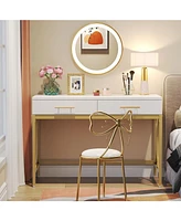 Tribesigns Modern Computer Desk with 2 Drawers, 41 Inches Study Writing Office Desk for Home Office, Bedroom, Makeup Vanity Table Desk with Gold Metal