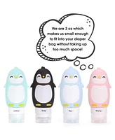 Kanga Care Travel Buddiez - Penguin Family (4 pack) Multicolored 3oz Silicone Reusable Bottles