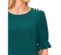 CeCe Women's Puff-Sleeve Button-Shoulder Knit Top