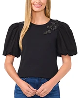 CeCe Women's Puff-Sleeve Bead-Embellished Top