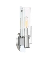 Possini Euro Design Pax Modern Wall Sconce Lighting Chrome Silver Hardwired 15" High Fixture Clear Cylinder Glass Shade Decor for Bedroom Bathroom Bed