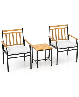 Slickblue 3 Pieces Outdoor Furniture Set Acacia Wood Patio Conversation Set with Cushions