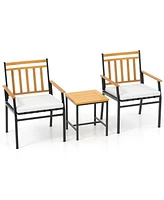 Slickblue 3 Pieces Outdoor Furniture Set Acacia Wood Patio Conversation Set with Cushions