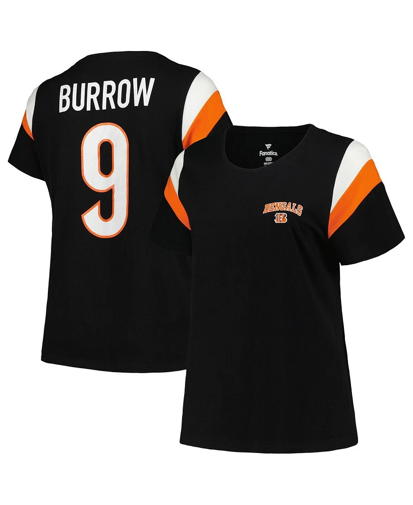 Fanatics Women's Joe Burrow Black Cincinnati Bengals Plus Sleeve Stripe Name Number T-Shirt