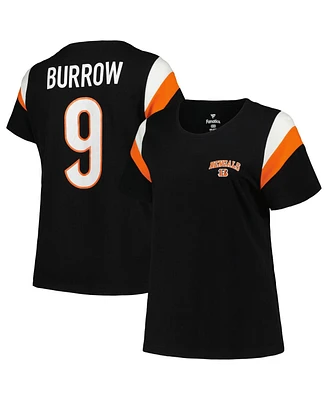 Fanatics Women's Joe Burrow Black Cincinnati Bengals Plus Sleeve Stripe Name Number T-Shirt