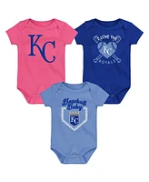 Outerstuff Baby Boys and Girls Royal/Light Blue/Pink Kansas City Royals Baseball Baby 3-Pack Bodysuit Set