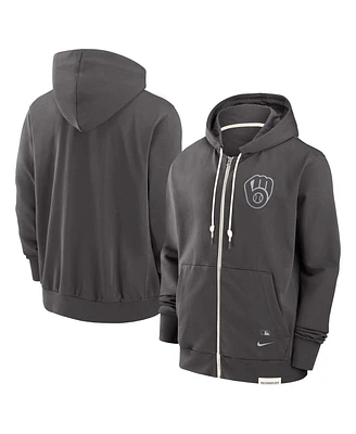 Nike Men's Charcoal Milwaukee Brewers Authentic Collection Travel Player Performance Full-Zip Hoodie