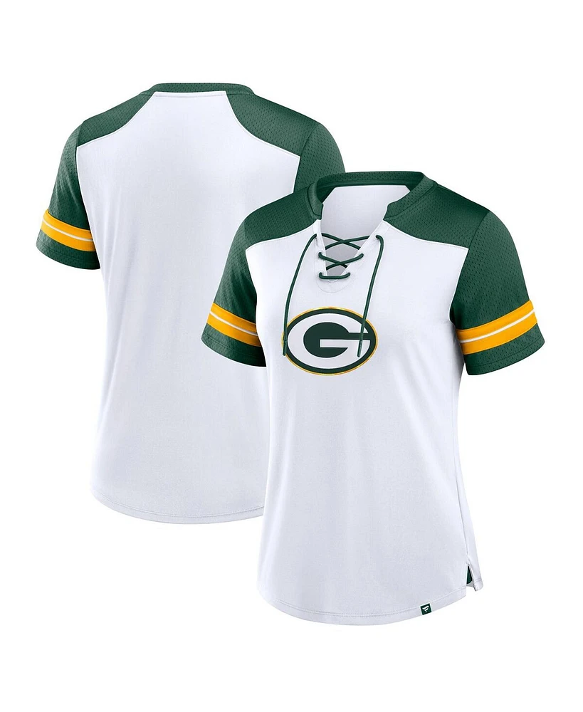 Fanatics Women's White/Green Green Bay Packers Foiled Primary Lace-Up T-Shirt