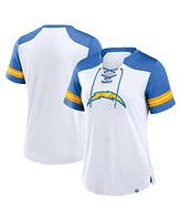 Fanatics Women's White/Powder Blue Los Angeles Chargers Foiled Primary Lace-Up T-Shirt