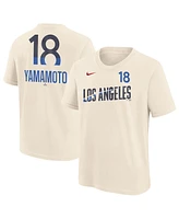 Nike Big Boys and Girls Yoshinobu Yamamoto Cream Los Angeles Dodgers 2024 City Connect Fuse Name Number T-Shirt