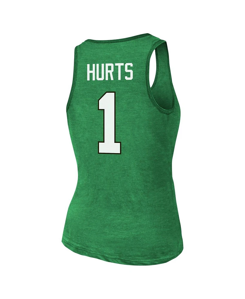 Majestic Women's Jalen Hurts Kelly Green Philadelphia Eagles Name Number Tri-Blend Tank Top