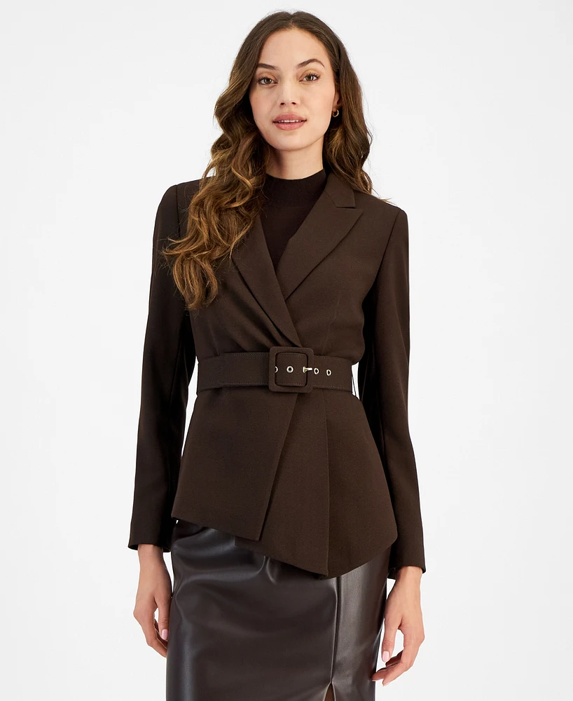 Tahari Asl Women's Belted Asymmetric-Hem Jacket
