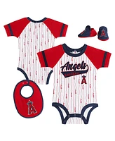 Outerstuff Newborn Baby Boys and Girls White Los Angeles Angels Base Hitter Bodysuit, Bib Bootie Set