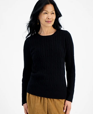 Style & Co Women's Cotton Cable-Knit Crewneck Sweater, Created for Macy's