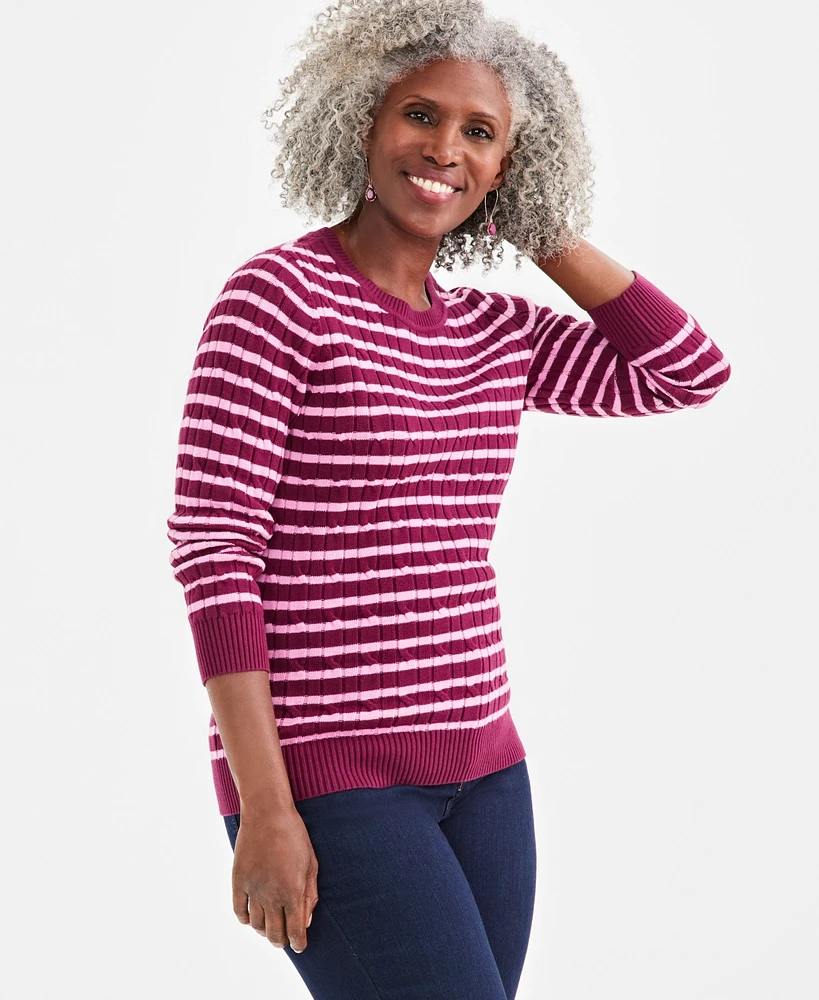 Style & Co Women's Cotton Striped Cable-Knit Sweater, Created for Macy's