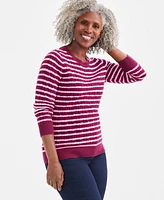 Style & Co Women's Cotton Striped Cable-Knit Sweater, Created for Macy's