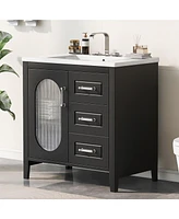 30" Bathroom Vanity with Sink, Cabinet, Drawers, Adjustable Shelf, Solid Wood & Mdf