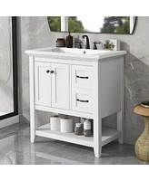 Streamdale Furniture 30" Bathroom Vanity with Ceramic Sink, Multi-Functional Drawer, Solid Wood Legs