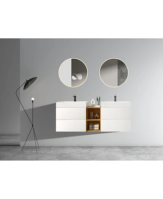 Simplie Fun 60" White Vanity: Timeless Elegance, Extra Storage, Silent Drawers