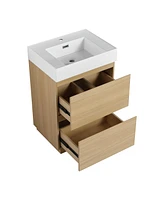 24" Modern Bathroom Vanity with Sink, Double Drawer Cabinet