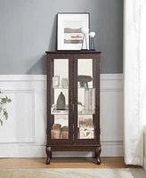 Simplie Fun Elegant 2-Door Curio Cabinet with Tempered Glass and Adjustable Shelves