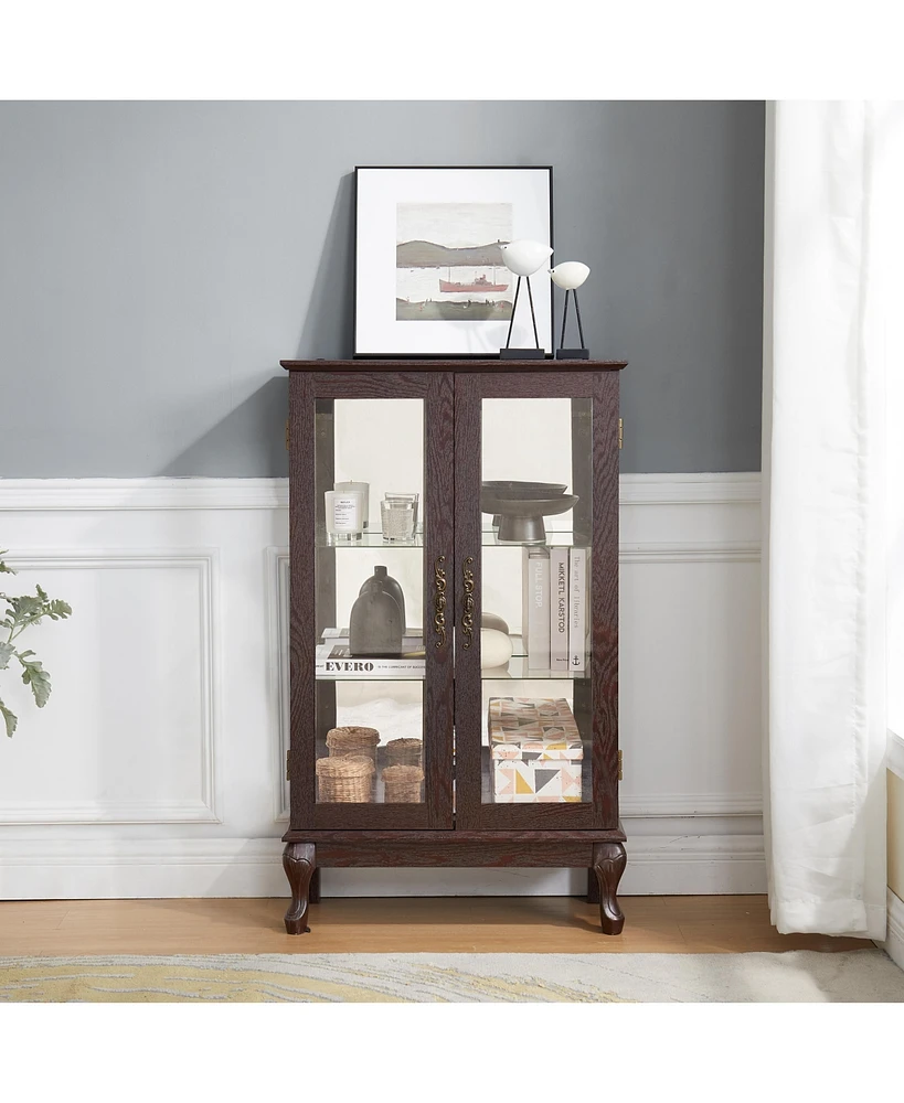 Streamdale Furniture Elegant 2-Door Curio Cabinet with Tempered Glass and Adjustable Shelves