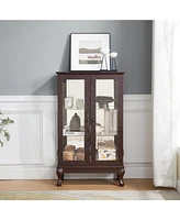 Simplie Fun Elegant 2-Door Curio Cabinet with Tempered Glass and Adjustable Shelves