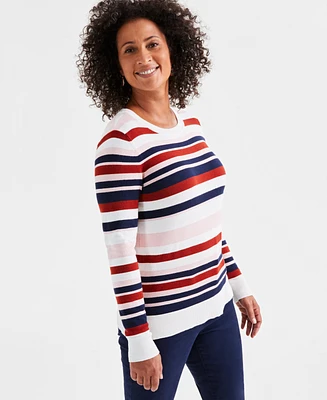 Style & Co Women's Striped Crewneck Long-Sleeve Sweater, Created for Macy's