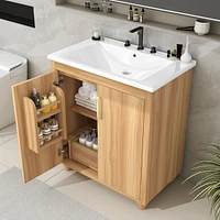 30" Bathroom Vanity with Sink, Cabinet, Drawer, Mdf Board, Natural