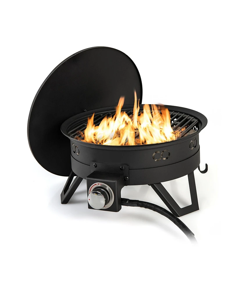 Slickblue 17 Inch Portable Gas Fire Pit with Folding Legs and Removable Grill for Camping-Black