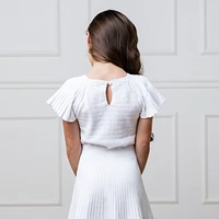 Hope & Henry Big Girls Organic Cotton Short Flutter Sleeve Sweater Dress