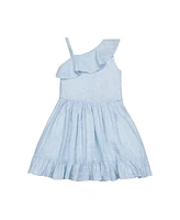 Hope & Henry Girls' Linen One Shoulder Flounce Dress with Ruffle Hem