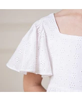 Hope & Henry Girls' Flutter Sleeve Eyelet Empire Dress, Toddler