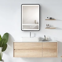 24x30" Led Black Framed Medicine Cabinet with 3-Color Temperature Control and Anti-Fog
