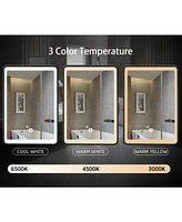 Streamdale Furniture 24x30" Led Black Framed Medicine Cabinet with 3-Color Temperature Control and Anti-Fog