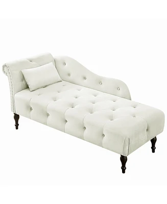 Streamdale Furniture Elegant Velvet Chaise Lounge with Tufted Buttons and Solid Wood Legs