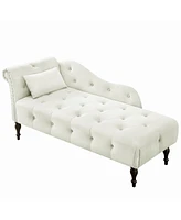 Simplie Fun Elegant Velvet Chaise Lounge with Tufted Buttons and Solid Wood Legs