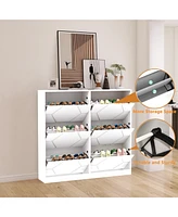 6-Tier Carved Shoe Cabinet for Entryway, White