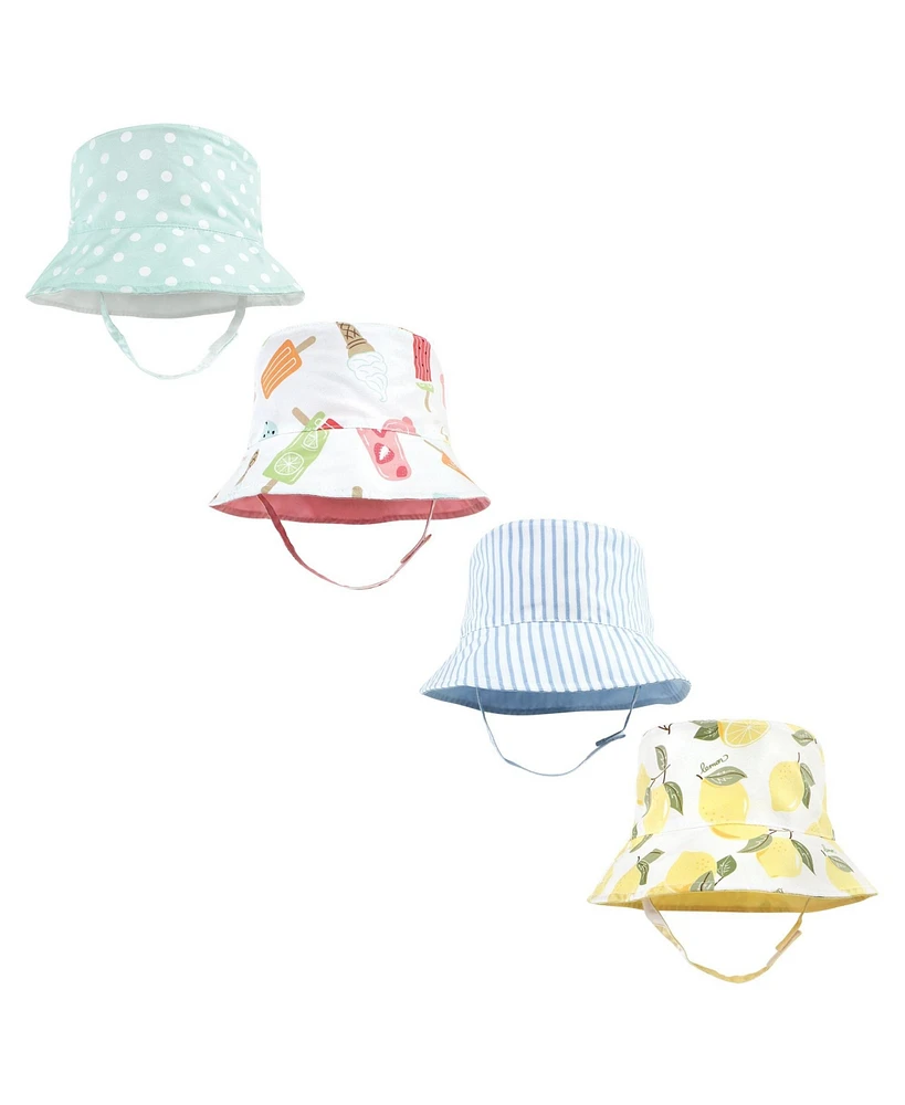 Hudson Baby Baby Girls 4Pc Sun Protection Hat, Ice Cream Dot Lemon Stripe