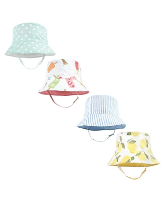 Hudson Baby Baby Girls Hudson 4Pc Sun Protection Hat, Ice Cream Dot Lemon Stripe, 12-24 Months